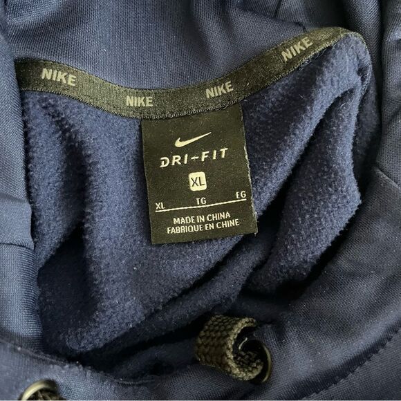 NIKE Dri Fit Funnel Neck Hooded Sweatshirt Blue Graphic Print SWOOSH Size XL - Picture 5 of 10